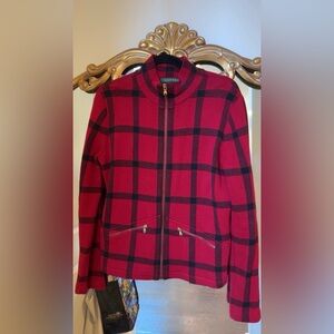 Ralph Lauren Sweater Jacket Red Buffalo Plaid Zip Cotton Womens Size Large
